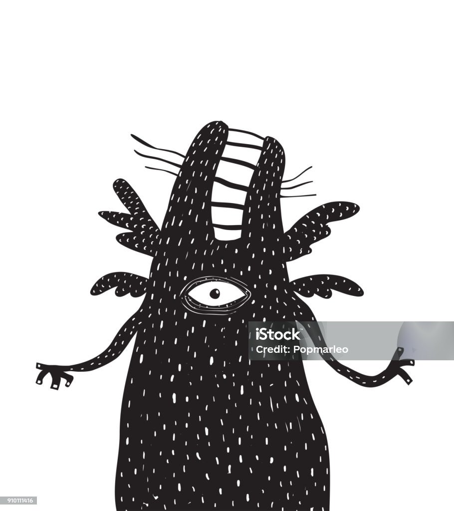 Fun Scary Monster Beast Crazy black creature psychodelic design. Vector illustration. Monster - Fictional Character stock vector