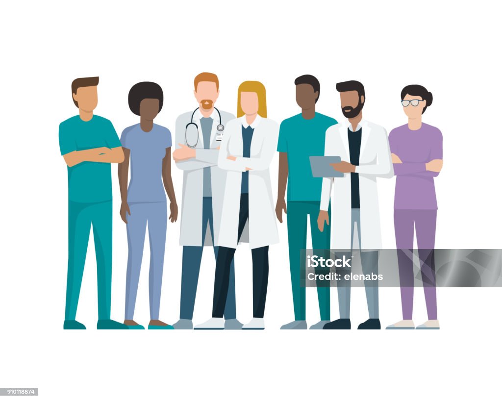 Team of doctors Multiethnic team of doctor and nurses standing together, healthcare and medicine concept Doctor stock vector