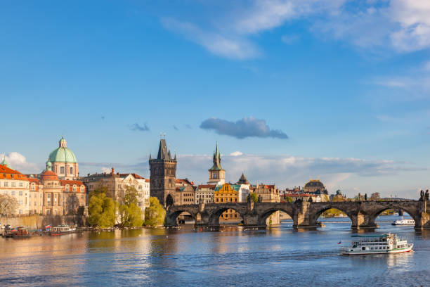 istock Prague, Czech Republic skyline with historic Charles Bridge and Vltava river 910120432