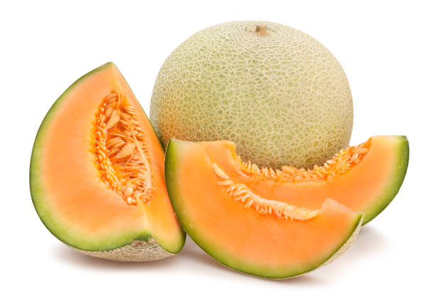 cantaloupe melon sliced cantaloupe melon path isolated melon stock pictures, royalty-free photos & images