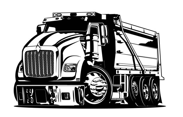 illustrations, cliparts, dessins animés et icônes de vector cartoon camion à benne basculante - loading wheel mining equipment