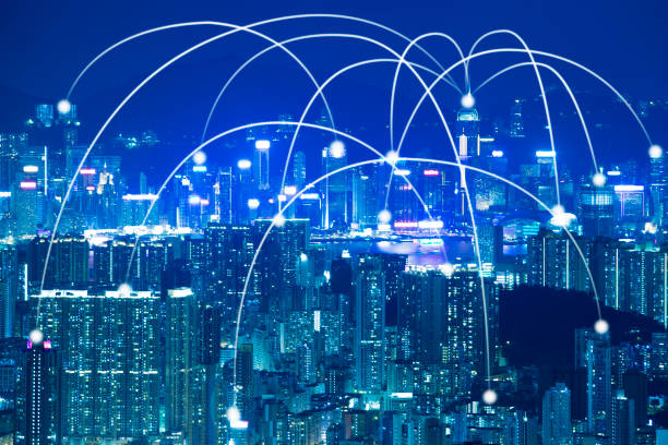 istock Business networking connection concept and Wi-Fi in city.Technology communication with cityscape background. 910132832