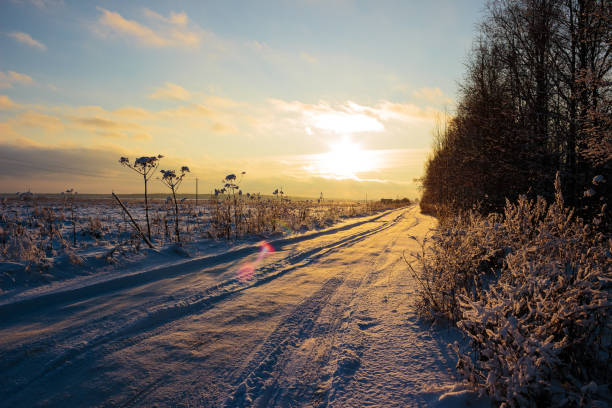 śnieżny krajobraz - weather time travel locations nature zdjęcia i obrazy z banku zdjęć