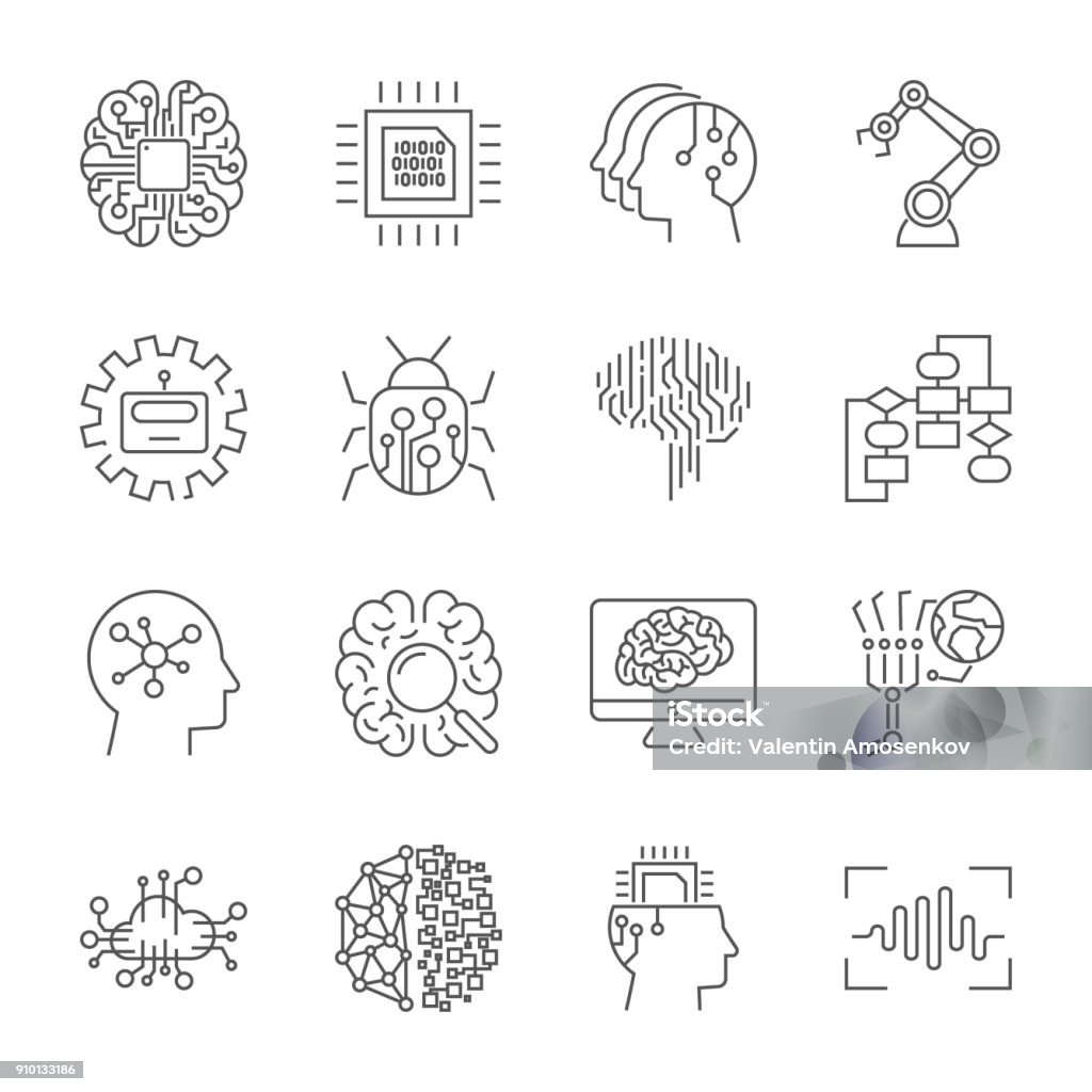 Set of machine learning line icons. Simple pictograms pack. Vector illustration on a white background. Modern outline style icons collection. Editable Stroke Set of machine learning line icons. Simple pictograms pack. Vector illustration on a white background. Modern outline style icons collection. Editable Stroke. EPS 10 Artificial Intelligence stock vector