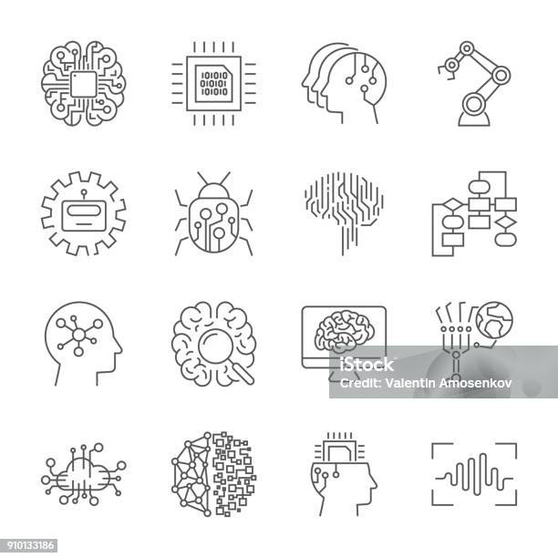 Set Of Machine Learning Line Icons Simple Pictograms Pack Vector Illustration On A White Background Modern Outline Style Icons Collection Editable Stroke Stock Illustration - Download Image Now