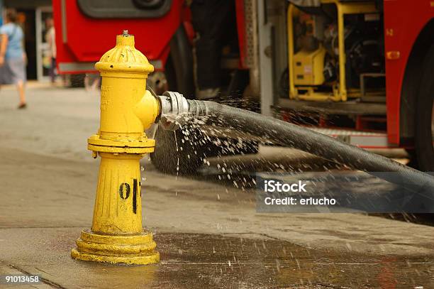 Hydrant And Firetruck Stock Photo - Download Image Now - Adult, Close-up, Color Image