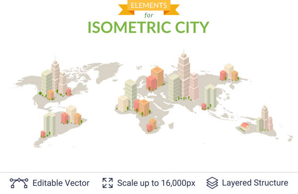 Isometric city elements. vector art illustration