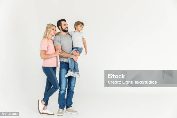 Happy Parents With Son Stock Photo - Download Image Now - Family, White Background, Cut Out