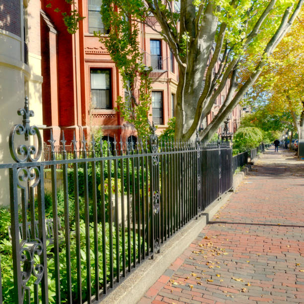 brownstone, back bay, boston. - boston back bay residential district brownstone foto e immagini stock