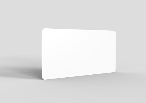 Mock up template blank white empty rounded corners gift voucher card on the grey background. For graphic design or presentation.