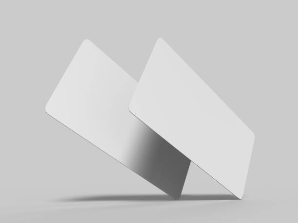 istock Mock up template blank white empty rounded corners gift voucher card on the grey background. For graphic design or presentation, 3D rendering illustration. 910148404