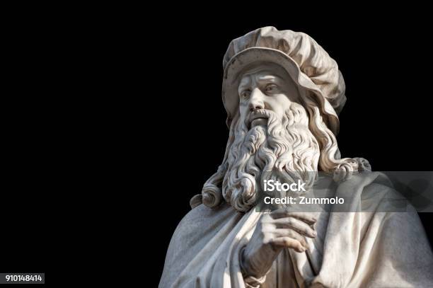 Leonardo Da Vinci Statue On Black Background Stock Photo - Download Image Now