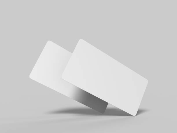 istock Mock up template blank white empty rounded corners gift voucher card on the grey background. For graphic design or presentation, 3D rendering illustration. 910148436
