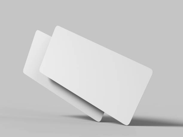 istock Mock up template blank white empty rounded corners gift voucher card on the grey background. For graphic design or presentation, 3D rendering illustration. 910148478