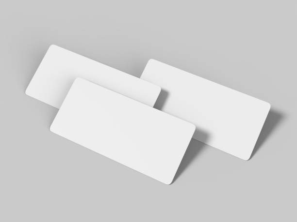 istock Mock up template blank white empty rounded corners gift voucher card on the grey background. For graphic design or presentation, 3D rendering illustration. 910148598