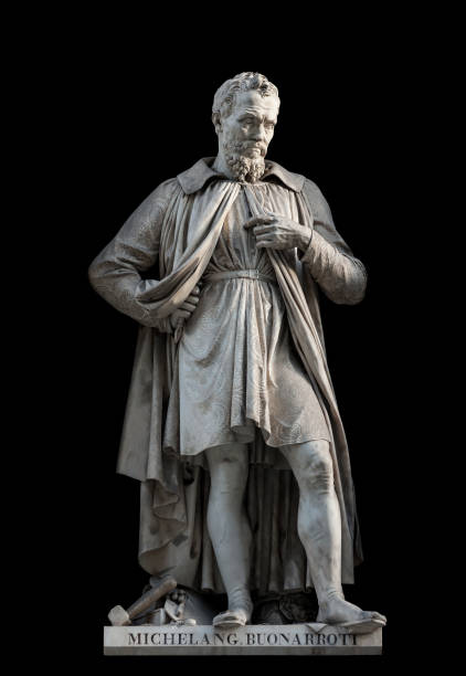 istock Michelangelo Buonarroti statue on black background (path selection included) 910148618