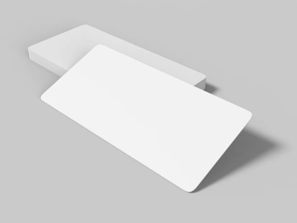 istock Mock up template blank white empty rounded corners gift voucher card bunch on the grey background. For graphic design or presentation, 3D rendering illustration. 910148630