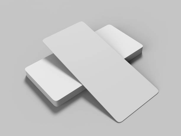istock Mock up template blank white empty rounded corners gift voucher card bunch on the grey background. For graphic design or presentation, 3D rendering illustration. 910148670