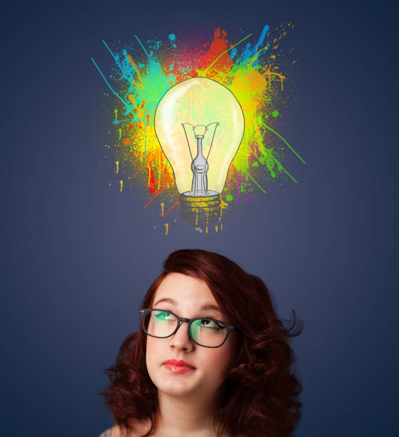 istock Young woman thinking with lightbulb above her head 910155508