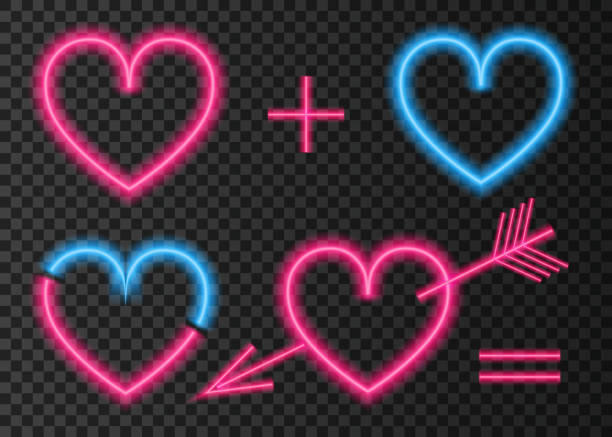 ilustrações de stock, clip art, desenhos animados e ícones de neon  pink  heart  with an arrow. - equal opportunity flash