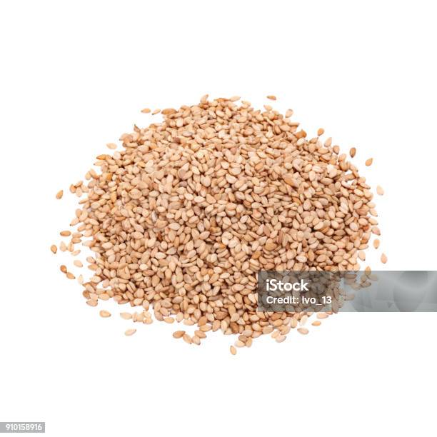 Pile Of Sesame Sesame Seeds Isolated On White Stock Photo - Download Image Now - Sesame Seed, Agriculture, Backgrounds