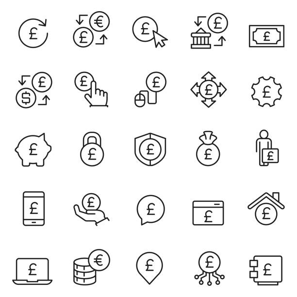 ilustraciones, imágenes clip art, dibujos animados e iconos de stock de conjunto de iconos de libra - pound symbol illustrations