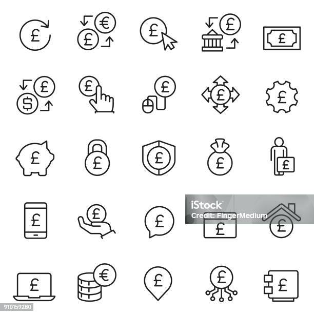 Pound Icon Set Stock Illustration - Download Image Now - Pound Symbol, Line Icon, Savings