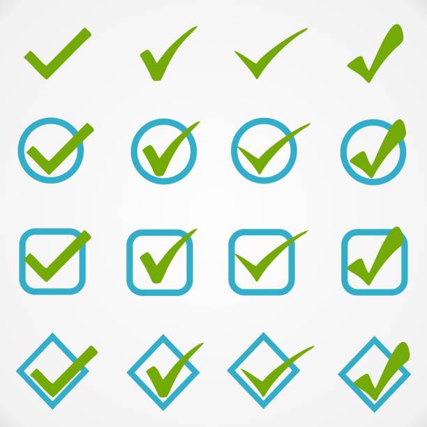 синие зеленые кнопки на белом фоне - checked stock illustrations