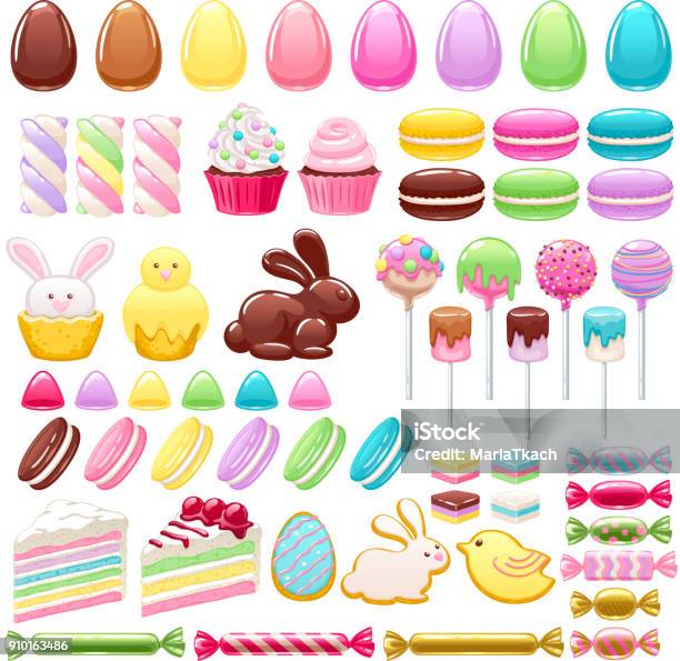 Colorful Easter Icons Set Vector Illustration Stock Illustration - Download Image Now - Candy, Cookie, Easter