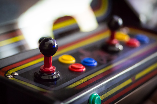 A view of Joystick of a vintage arcade videogame - Coin-Op