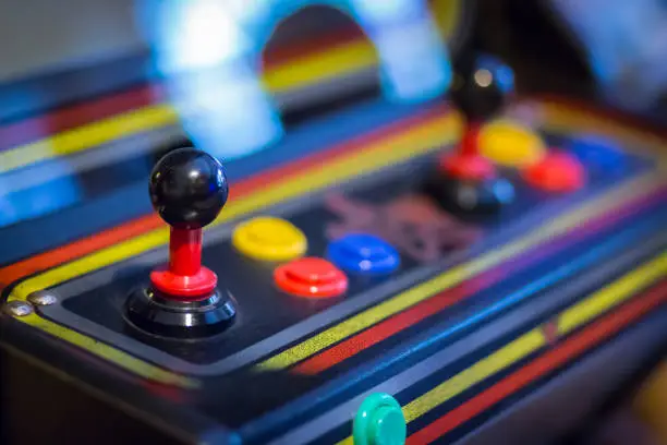 Photo of Joystick of a vintage arcade videogame - Coin-Op