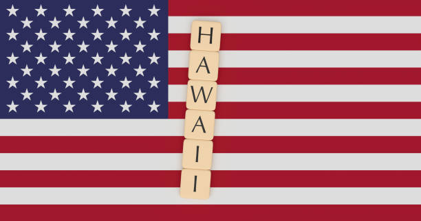 istock US States Concept: Letter Tiles Hawaii On USA Flag, 3d illustration 910169202