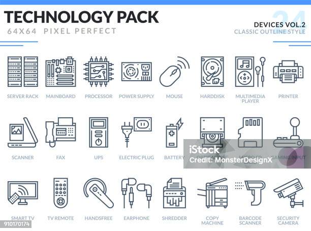 Devices Icons Set Technology Outline Icons Pack Pixel Perfect Thin Line Vector Icons For Web Design And Website Application Stock Illustration - Download Image Now