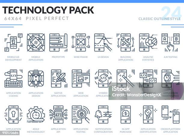 Mobile Application Development Icons Set Technology Outline Icons Pack Pixel Perfect Thin Line Vector Icons For Web Design And Website Application Stock Illustration - Download Image Now