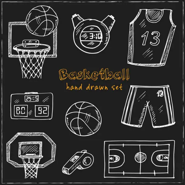 Vector illustration of Basketball. Hand drawn doodle set. Sketches. Vector illustration for design and packages product
