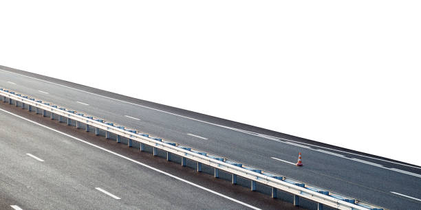 istock Asphalted highway isolated on the white background. Panorama empty motorway. High-speed road of the city. Barrier, guarding rail 910191688