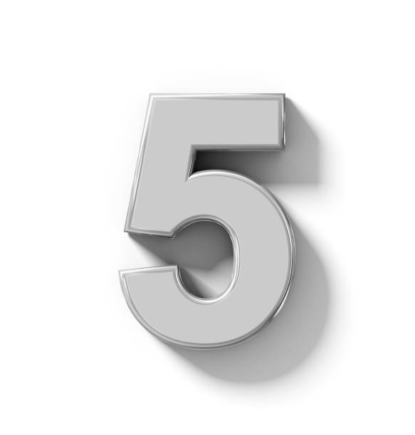 istock number 5 3D silver isolated on white with shadow - orthogonal projection 910195150