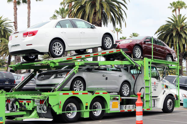 Cars delivered to dealership stock photo