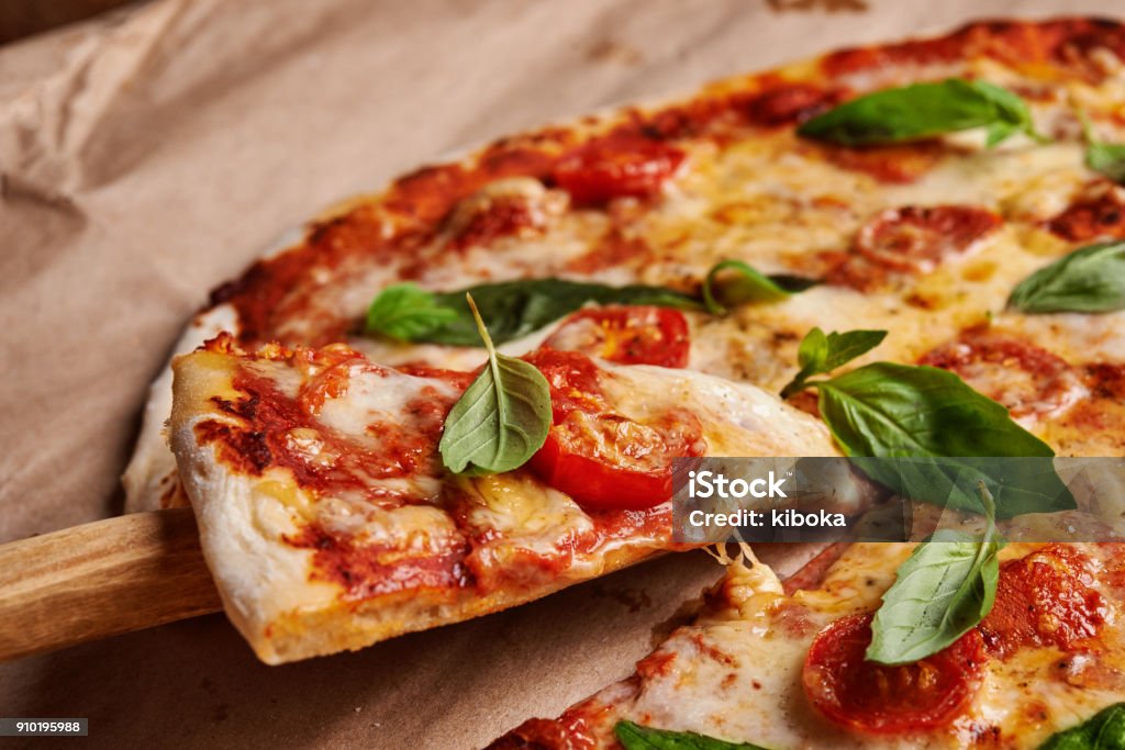 pizza margarita homemade pizza margarita close up Pizza Stock Photo