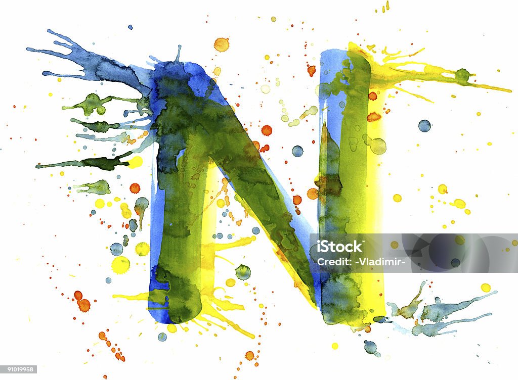 Peinture aquarelle de la lettre N - Illustration de Abstrait libre de droits