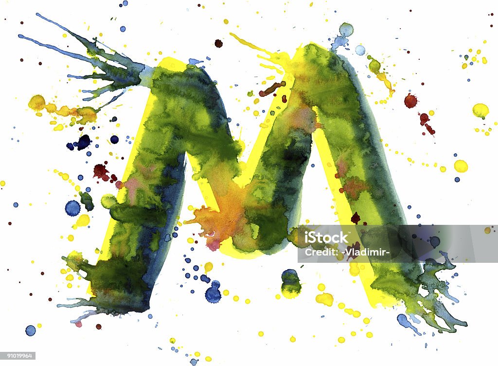 Peinture aquarelle de la lettre M - Illustration de Lettre M libre de droits