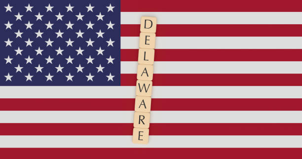 istock US States Concept: Letter Tiles Delaware On USA Flag, 3d illustration 910203992