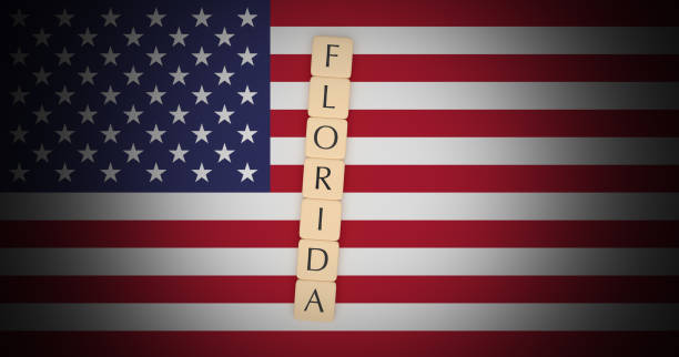 istock US States Concept: Letter Tiles Florida On USA Flag, 3d illustration 910207062