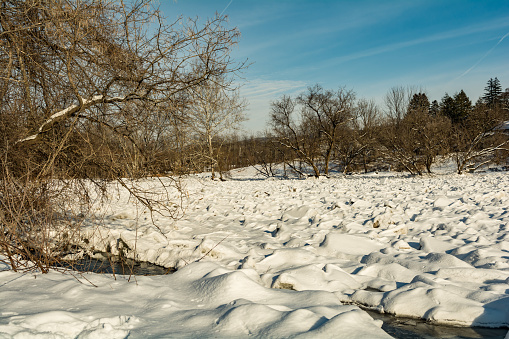 An Ice Dam blocking the Housatonic River in Kent Connecticut.