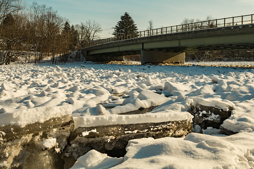An Ice Dam blocking the Housatonic River in Kent Connecticut.