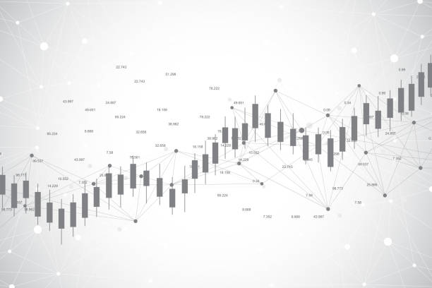 ilustrações, clipart, desenhos animados e ícones de gráfico do gráfico negócio de vela de vara de investimento do mercado de ações projeto de fundo de comércio. gráfico do mercado de ações. ponto em alta, a tendência do gráfico. ilustração vetorial - spreadsheet finance financial figures number