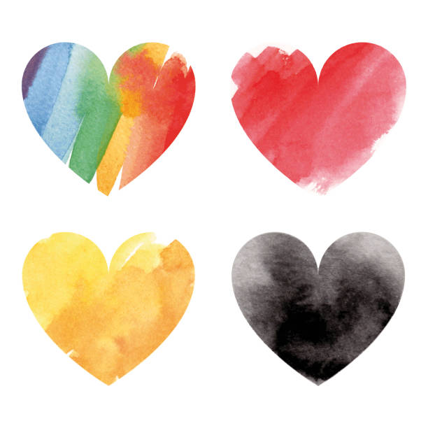 Collection of watercolor hearts vector art illustration