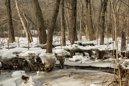 A flooded area along the Housatonic River from an Ice Jam in Kent Connecticut.