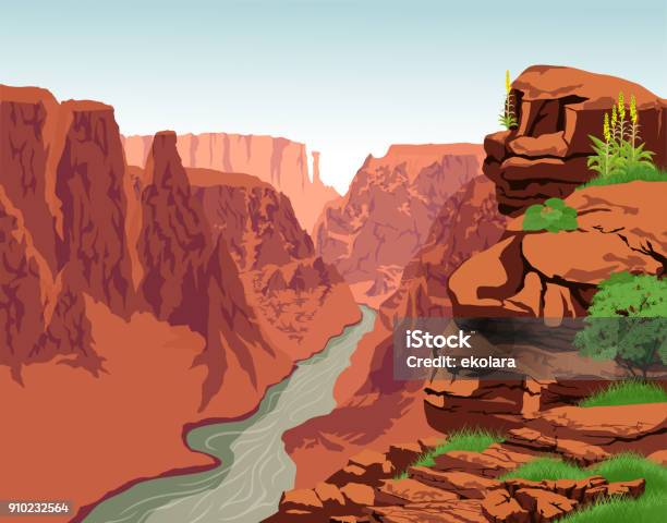 Vector Colorado River In Grand Canyon National Park Stock Illustration - Download Image Now