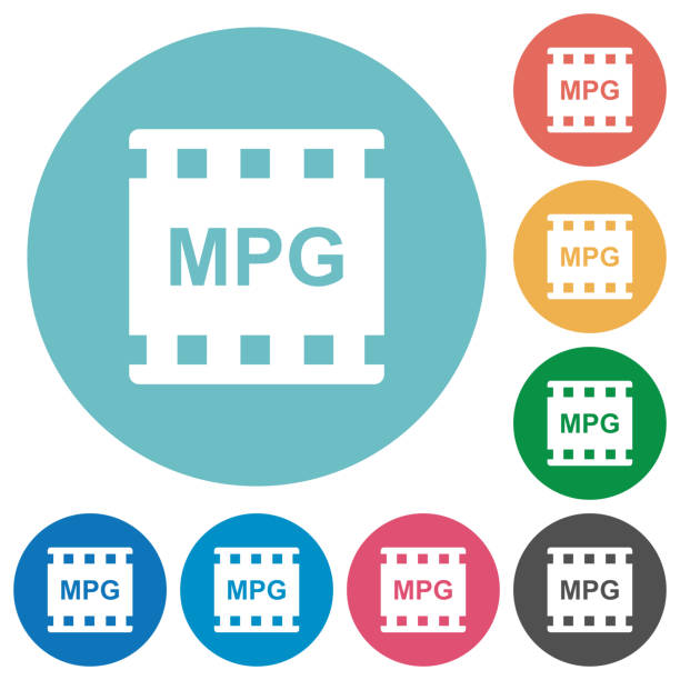 mpg-film-format flache runde symbole - moving image stock-grafiken, -clipart, -cartoons und -symbole